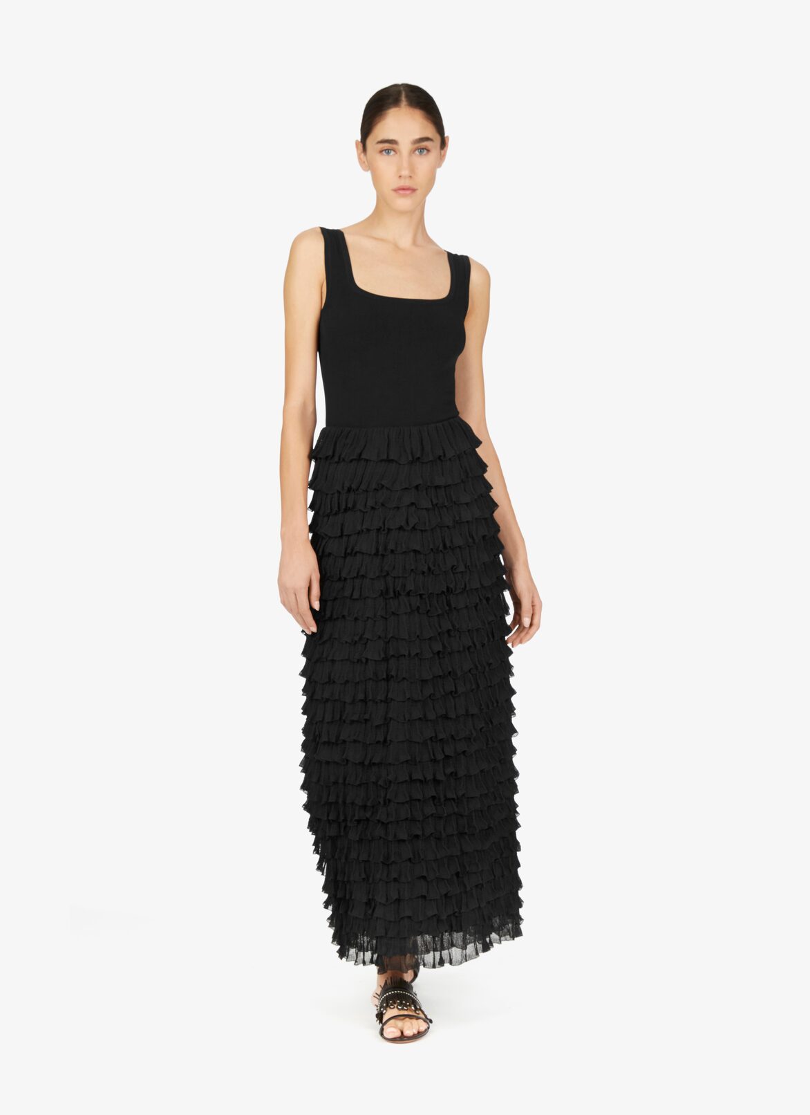 Frilled Silk Mélange Skirt ALAÏA BLACK FRILLED SILK MÉLANGE SKIRT